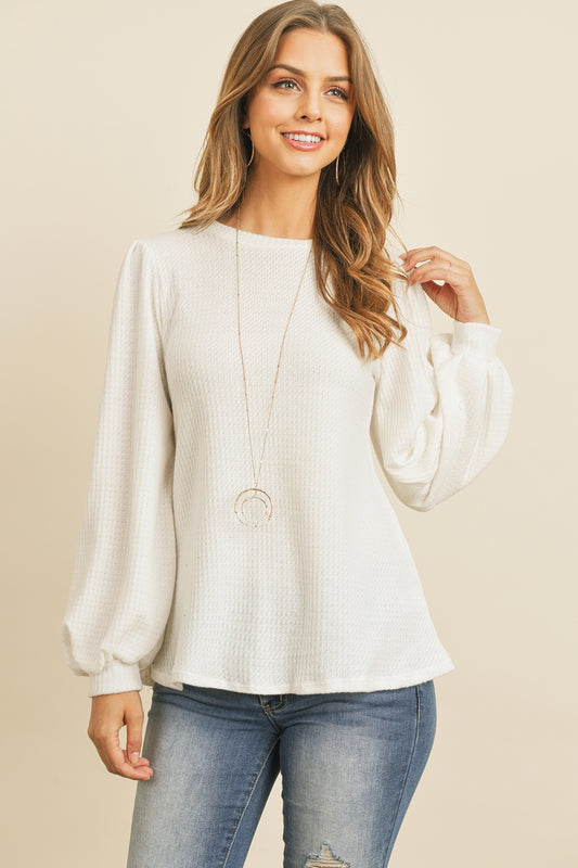 Puff Sleeve Waffle Top