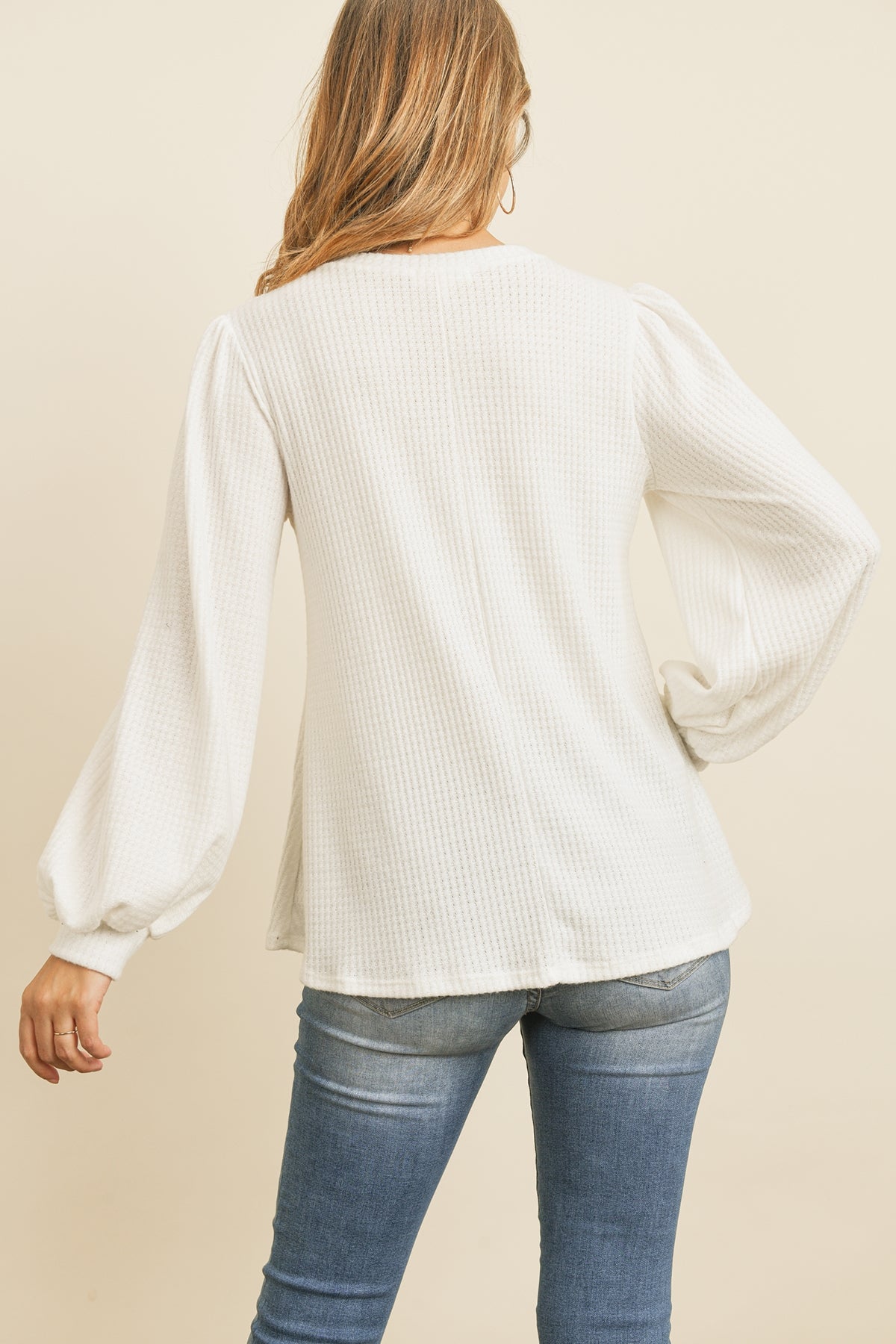 Puff Sleeve Waffle Top