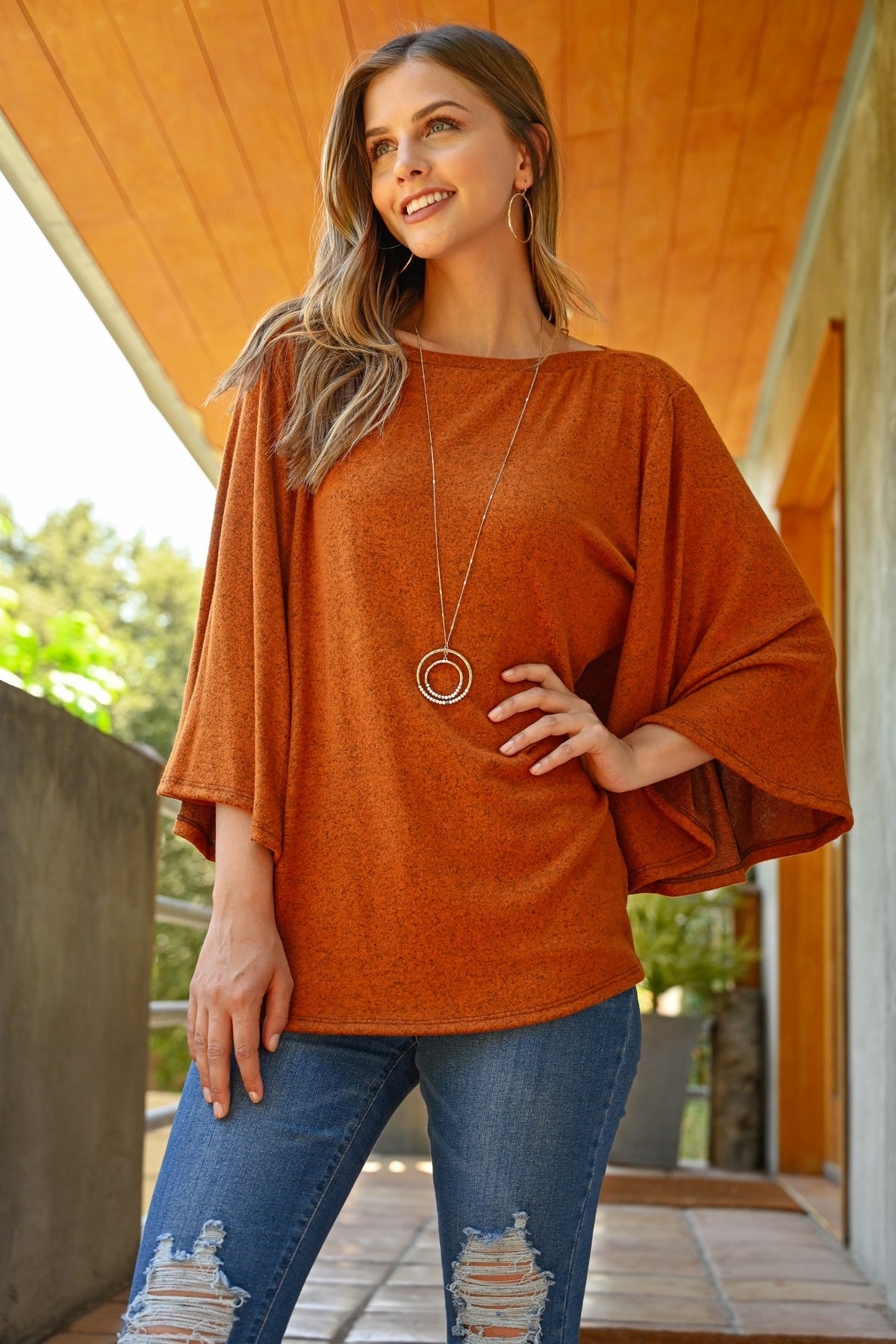 Wide Sleeve Brushed Hacci Top