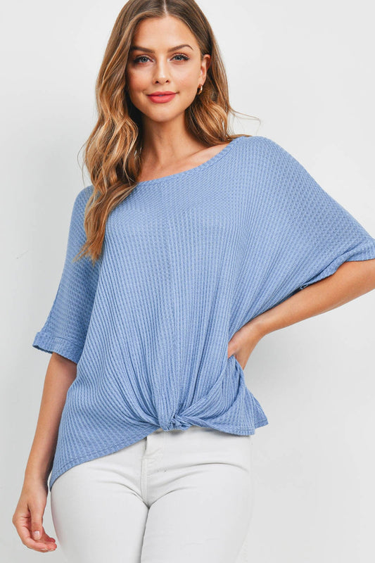 Blue Dolman Twist Top