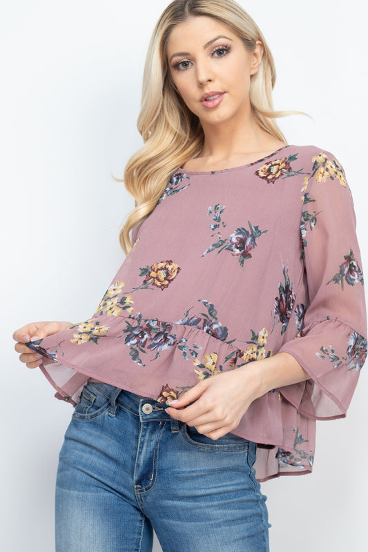 Floral Mauve Peplum Top