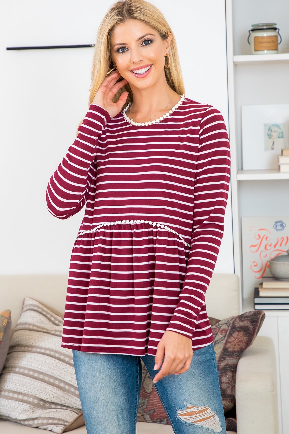 Burgundy Stripe Top