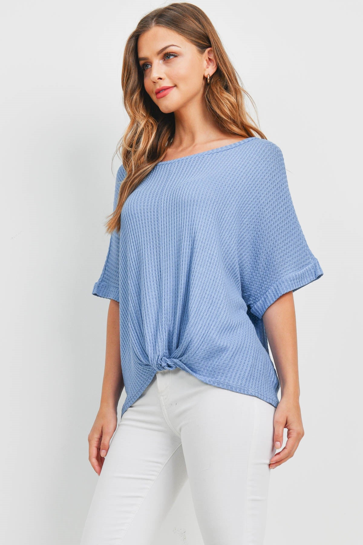 Blue Dolman Twist Top