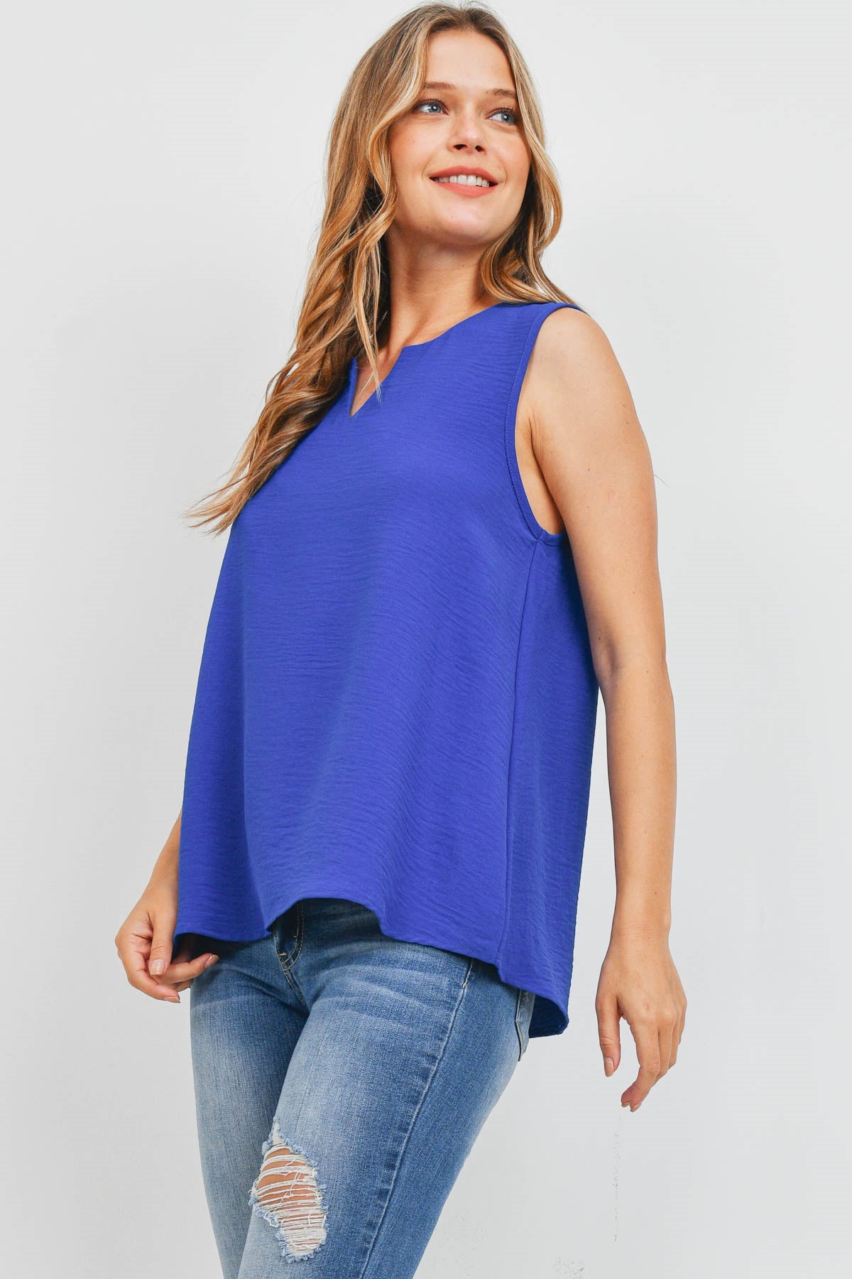 Notch Neck Sleeveless Blouse