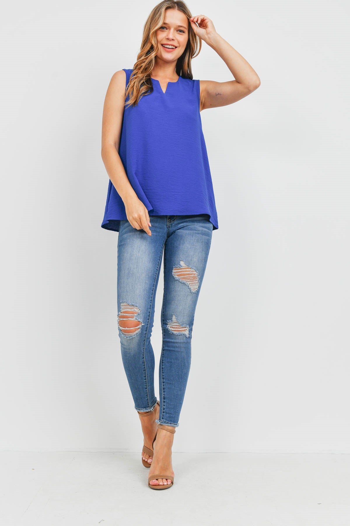 Notch Neck Sleeveless Blouse