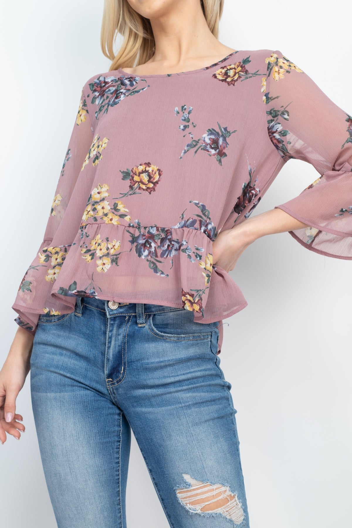 Floral Mauve Peplum Top